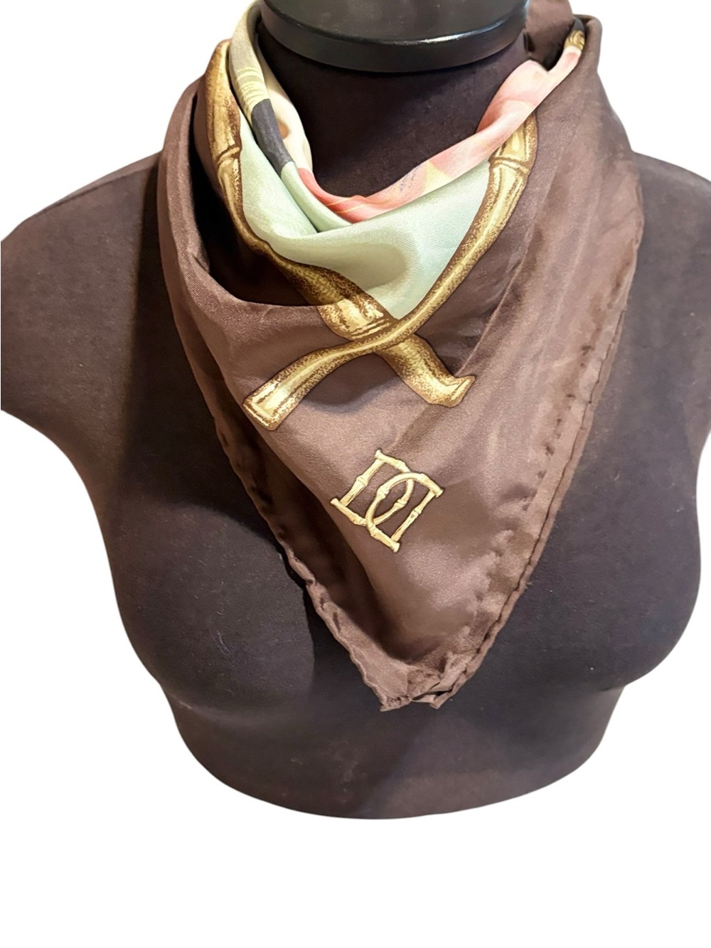 Luxury Brown Silk-Blend Logo Square Scarf - Women Accessories